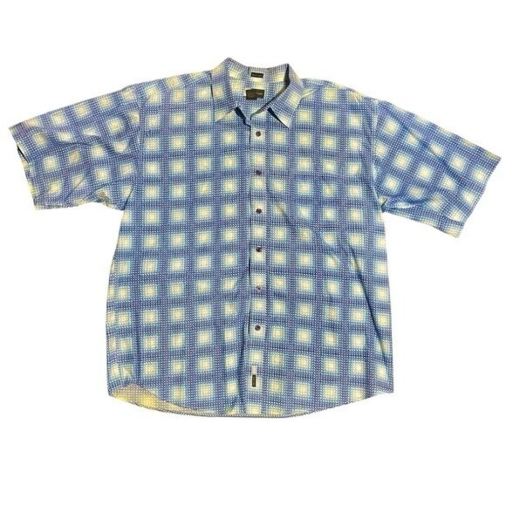 George Black‎ Label Mens 2XL Blue White Geometric Grid Short Sleeve Button Shirt